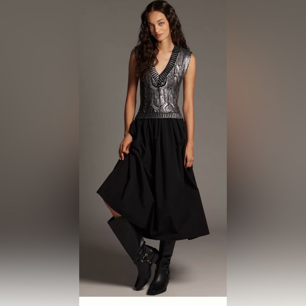 NWT Pilcro Sleeveless V-Neck Foil Twofer Midi Dress